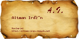 Altman Irén névjegykártya
